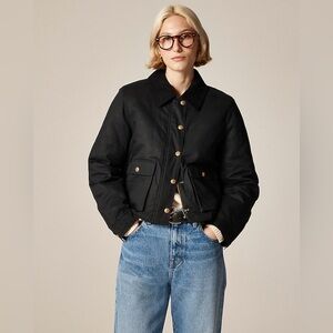 J. Crew Cropped Barn Jacket in Ripstop Cotton in Black Size XL NWT